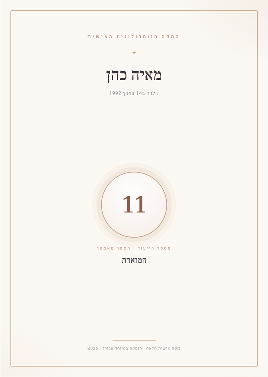 עמוד השער של המפה הנומרולוגית האישית - דוגמה